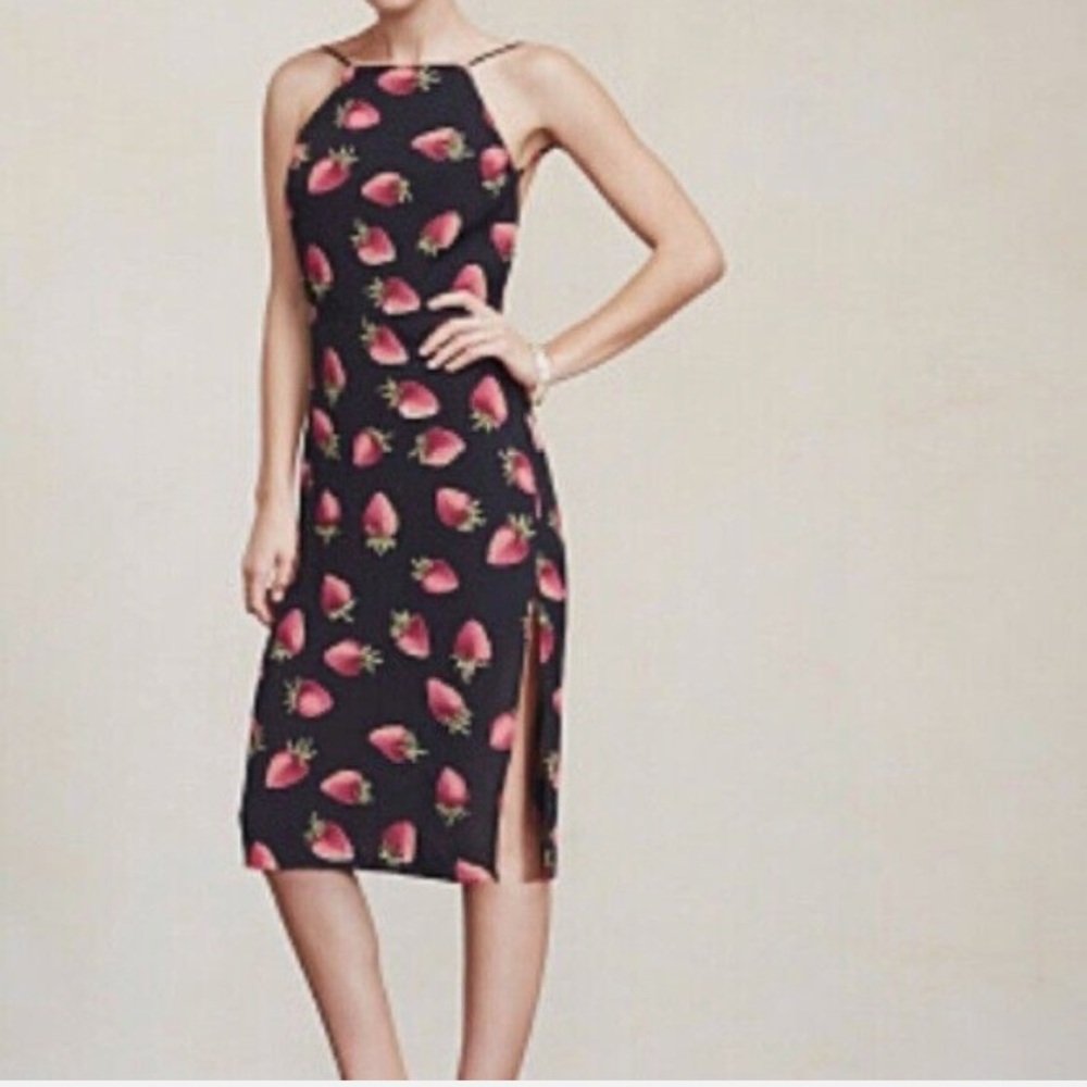 Reformation Luella Petites Strawberry Print Halter Mini Dress